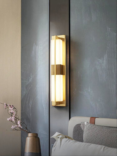 Rectangular Alabaster Brass Wall Sconce Lighting