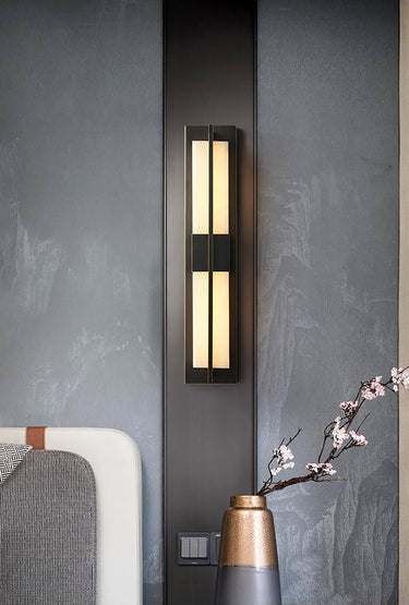 Rectangular Alabaster Brass Wall Sconce Lighting